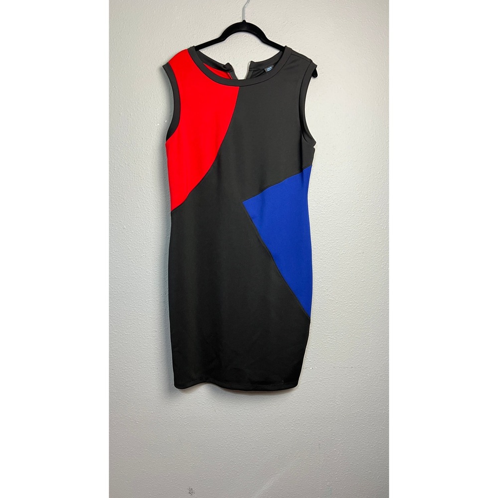 Saint‎ Tropez West Colorblock Sheath Dress Artsy Black Red Blue Sleeveless Sz 14